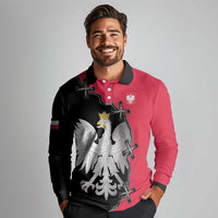 Poland White Eagle Long Sleeve Polo Shirt Polish National Coat of Arms Design