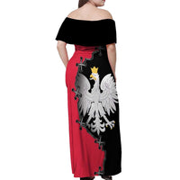 Poland White Eagle Off Shoulder Maxi Dress Polish National Coat of Arms Design