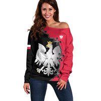 Poland White Eagle Off Shoulder Sweater Polish National Coat of Arms Design