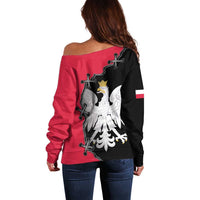 Poland White Eagle Off Shoulder Sweater Polish National Coat of Arms Design