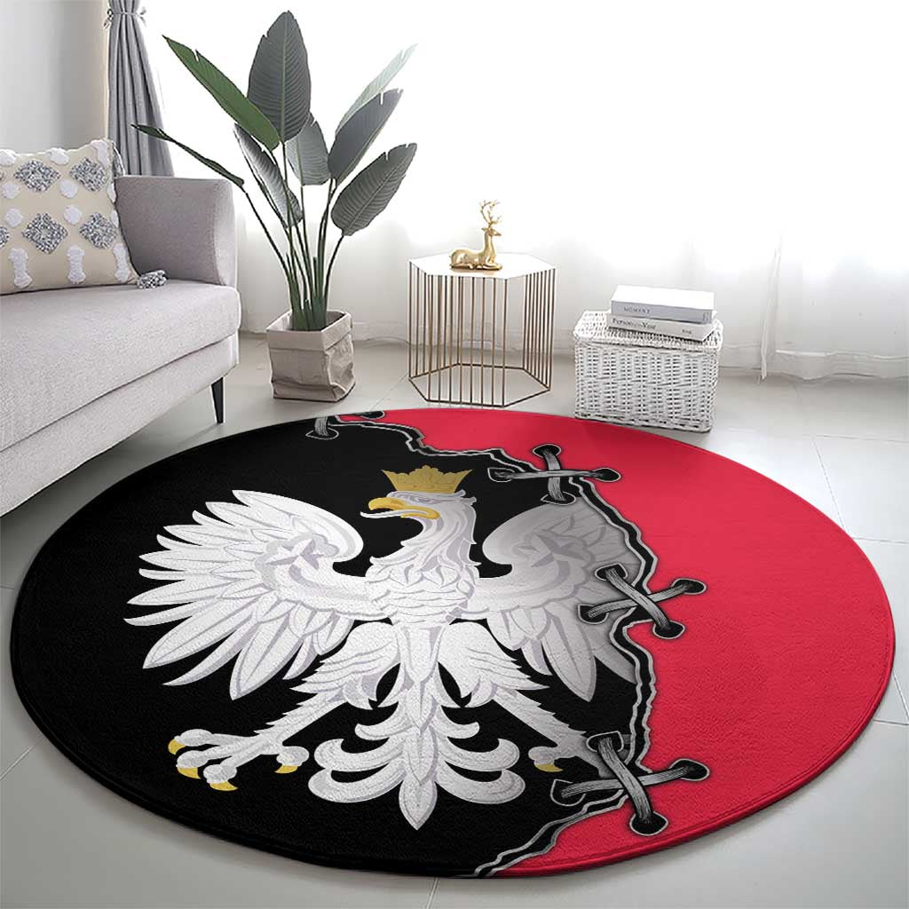 Poland White Eagle Round Carpet Polish National Coat of Arms Design