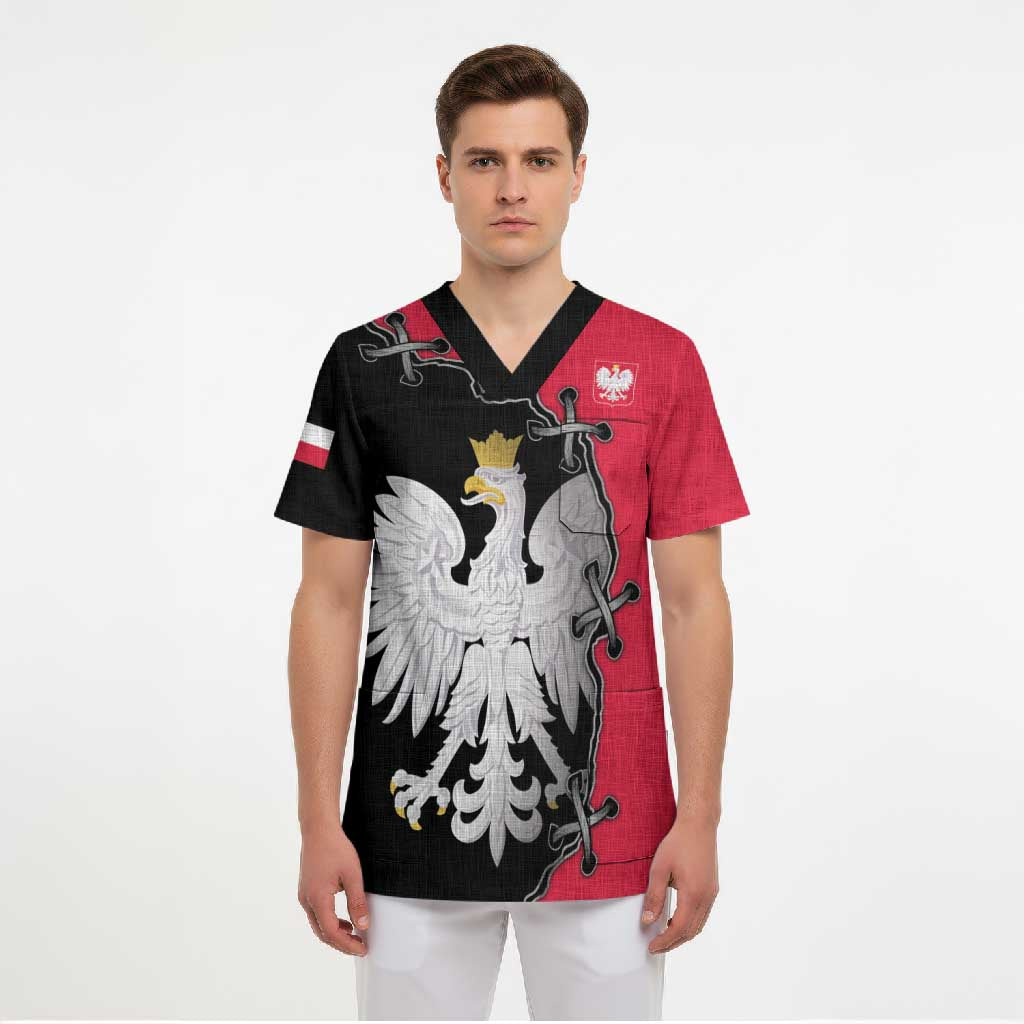 Poland White Eagle Scrub Top Polish National Coat of Arms Design