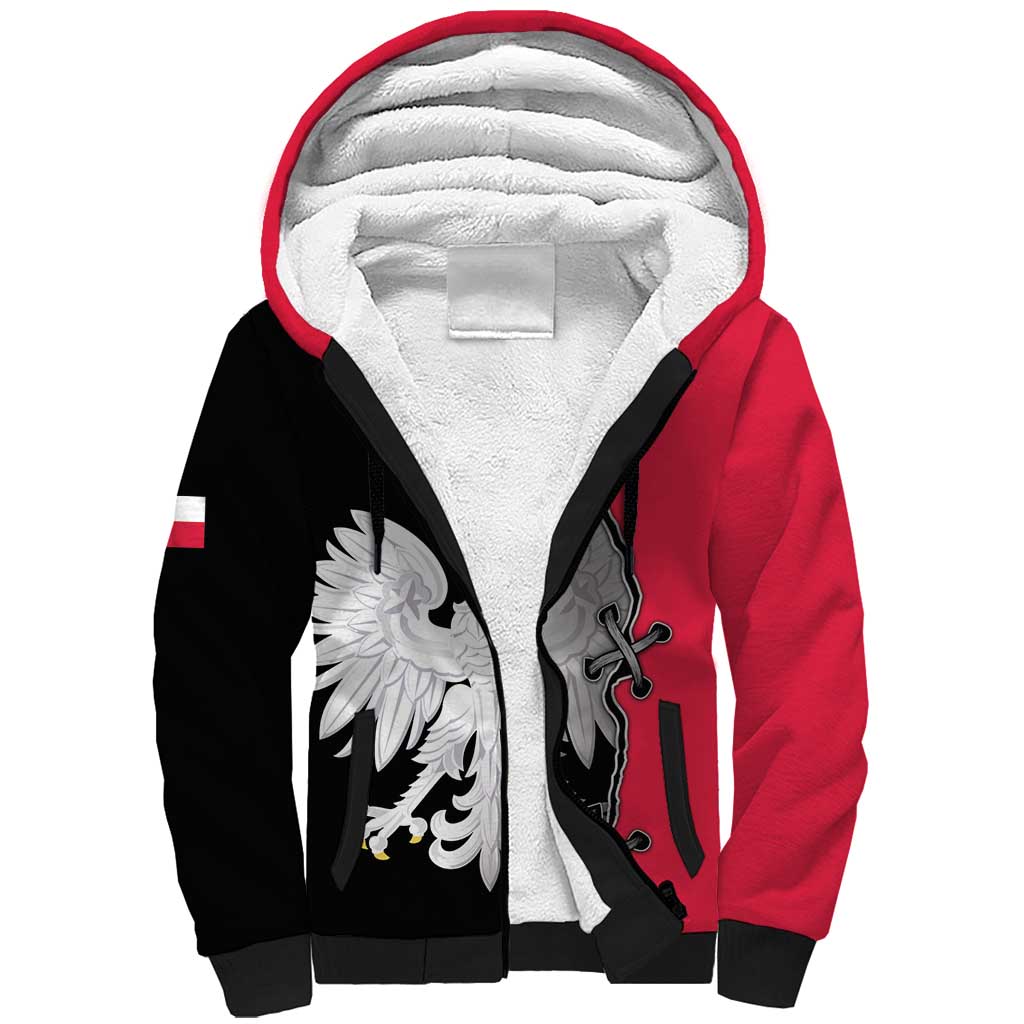 Poland White Eagle Sherpa Hoodie Polish National Coat of Arms Design