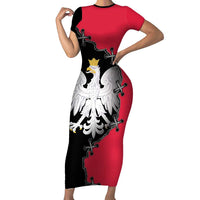 Poland White Eagle Short Sleeve Bodycon Dress Polish National Coat of Arms Design