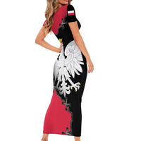 Poland White Eagle Short Sleeve Bodycon Dress Polish National Coat of Arms Design