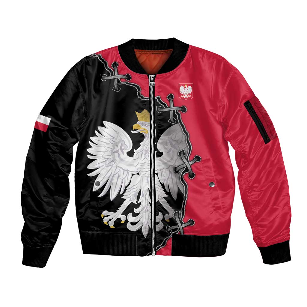 Poland White Eagle Sleeve Zip Bomber Jacket Polish National Coat of Arms Design