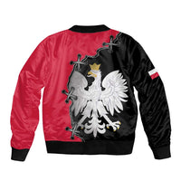 Poland White Eagle Sleeve Zip Bomber Jacket Polish National Coat of Arms Design