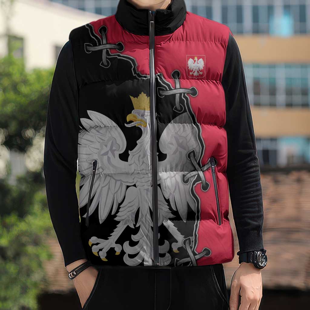 Poland White Eagle Sleeveless Puffer Jacket Polish National Coat of Arms Design