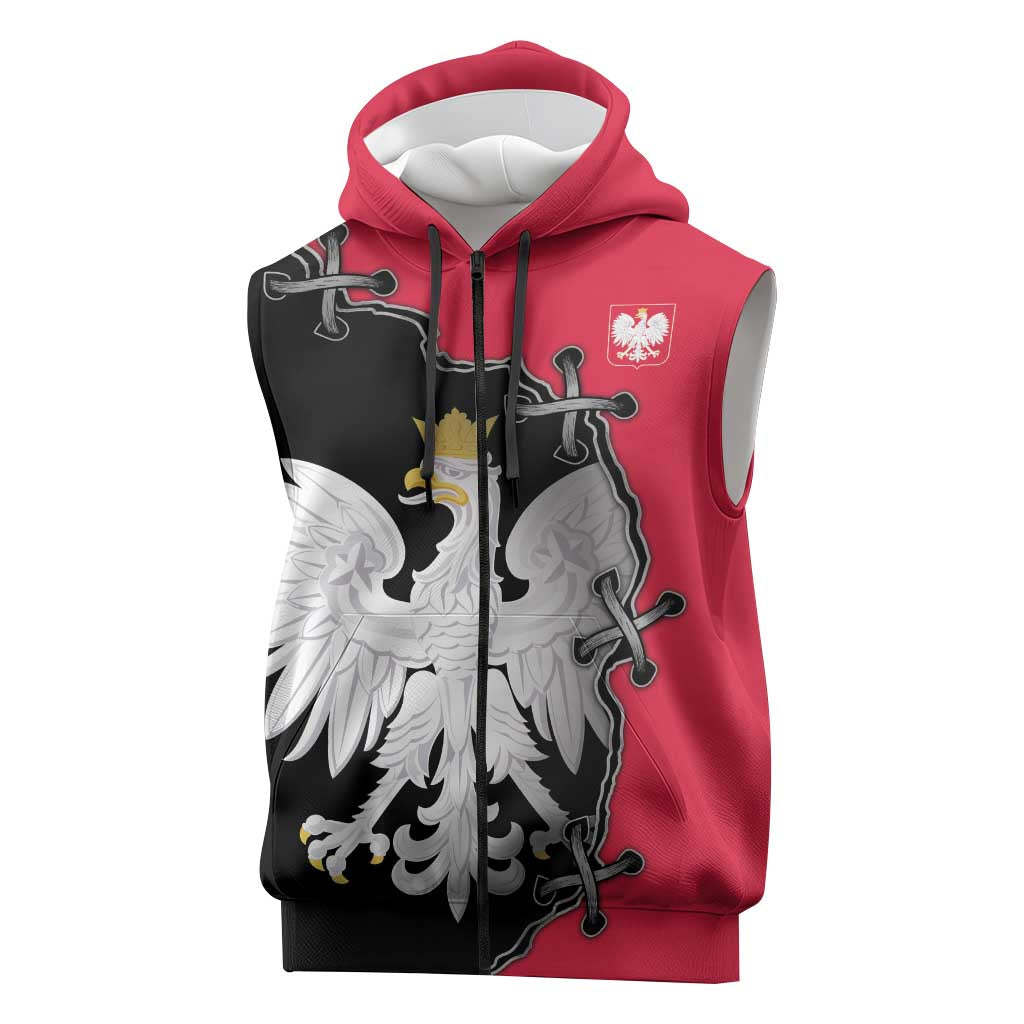 Poland White Eagle Sleeveless Zip Hoodie Polish National Coat of Arms Design