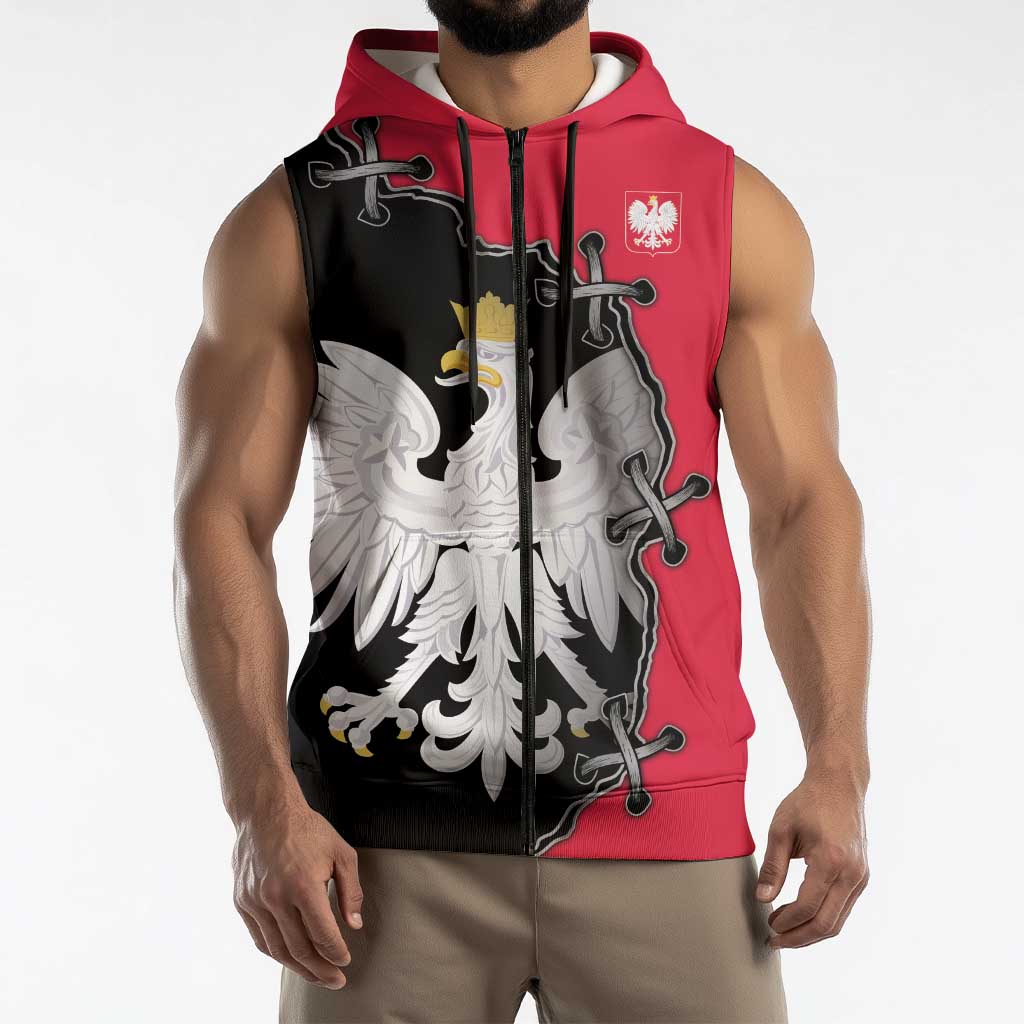 Poland White Eagle Sleeveless Zip Hoodie Polish National Coat of Arms Design