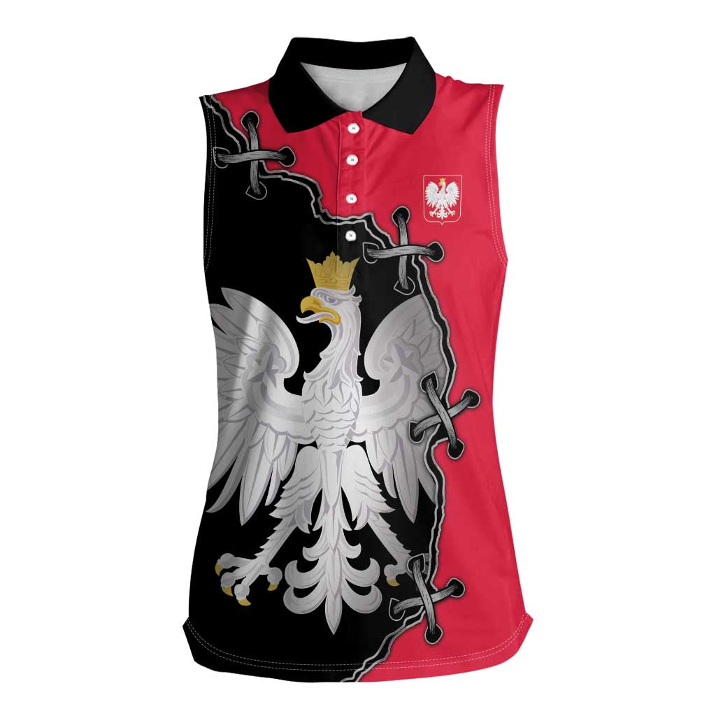 Poland White Eagle Women Sleeveless Polo Shirt Polish National Coat of Arms Design