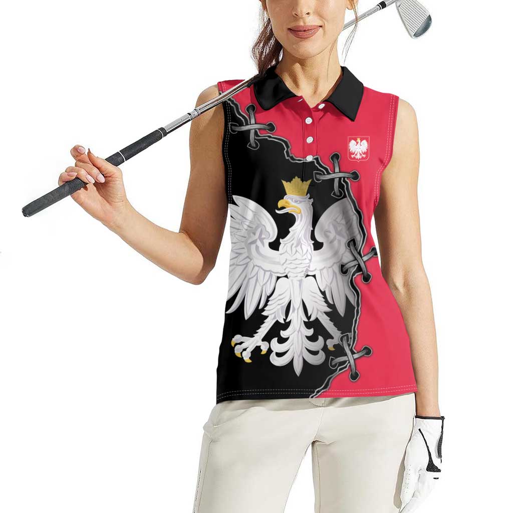 Poland White Eagle Women Sleeveless Polo Shirt Polish National Coat of Arms Design