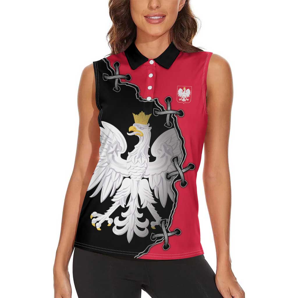 Poland White Eagle Women Sleeveless Polo Shirt Polish National Coat of Arms Design