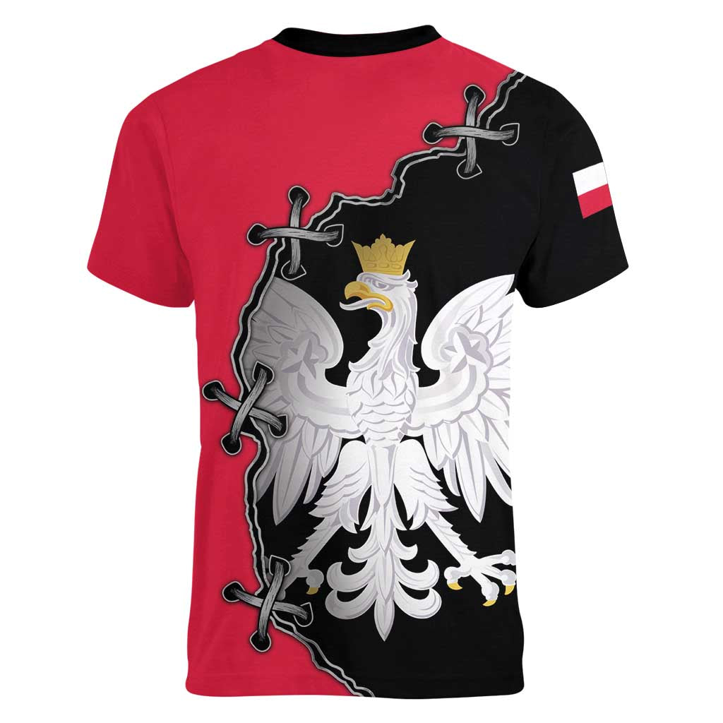 Poland White Eagle Women V-Neck T-Shirt Polish National Coat of Arms Design