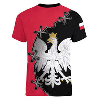 Poland White Eagle Women V-Neck T-Shirt Polish National Coat of Arms Design