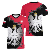 Poland White Eagle Women V-Neck T-Shirt Polish National Coat of Arms Design