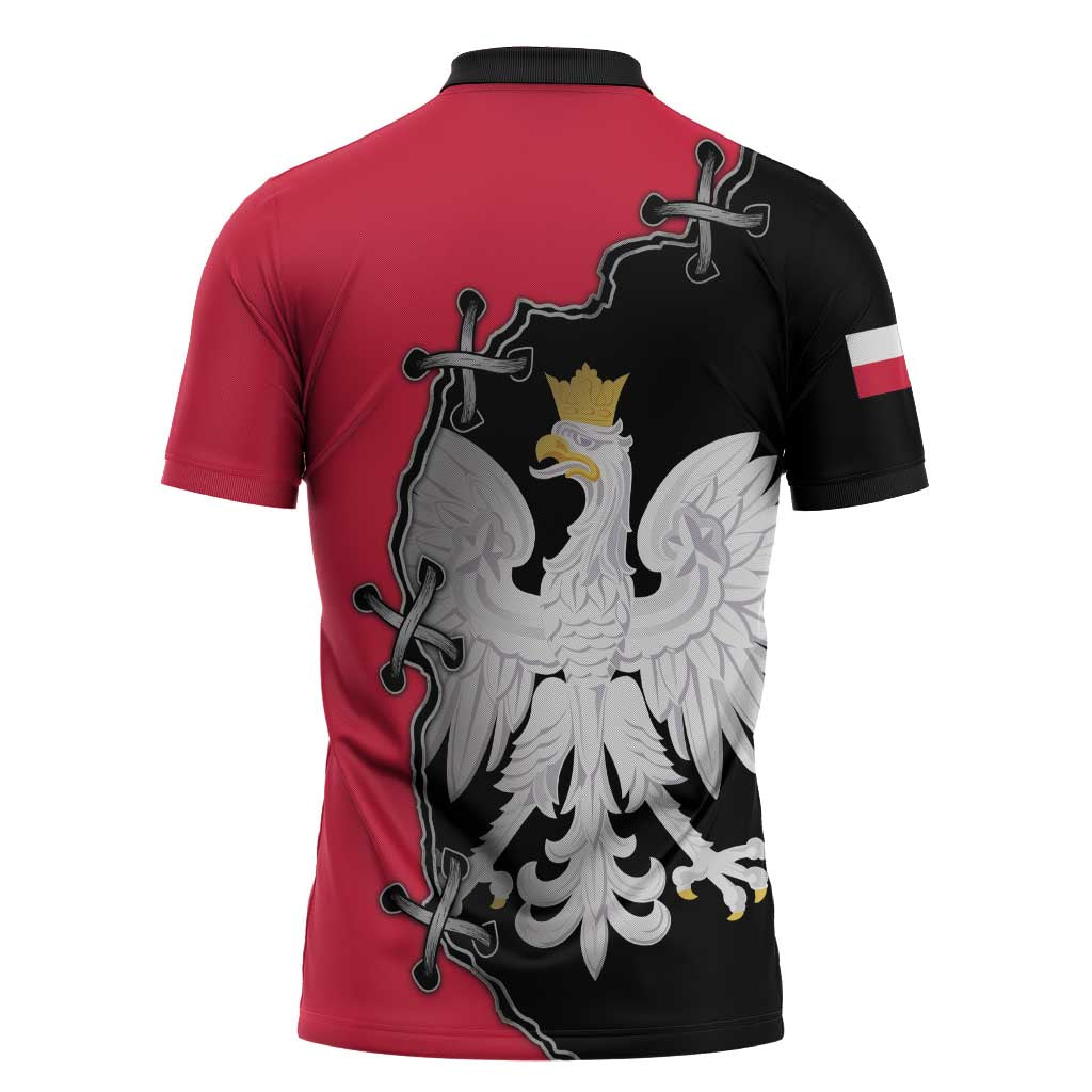 Poland White Eagle Zipper Polo Shirt Polish National Coat of Arms Design