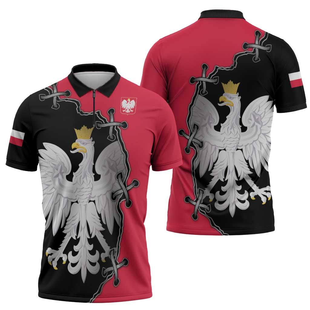Poland White Eagle Zipper Polo Shirt Polish National Coat of Arms Design