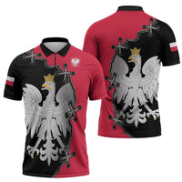 Poland White Eagle Zipper Polo Shirt Polish National Coat of Arms Design