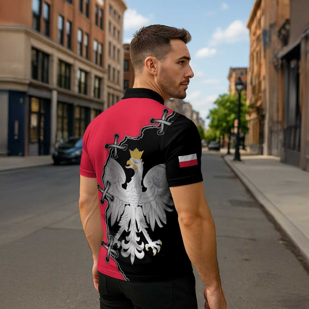 Poland White Eagle Zipper Polo Shirt Polish National Coat of Arms Design