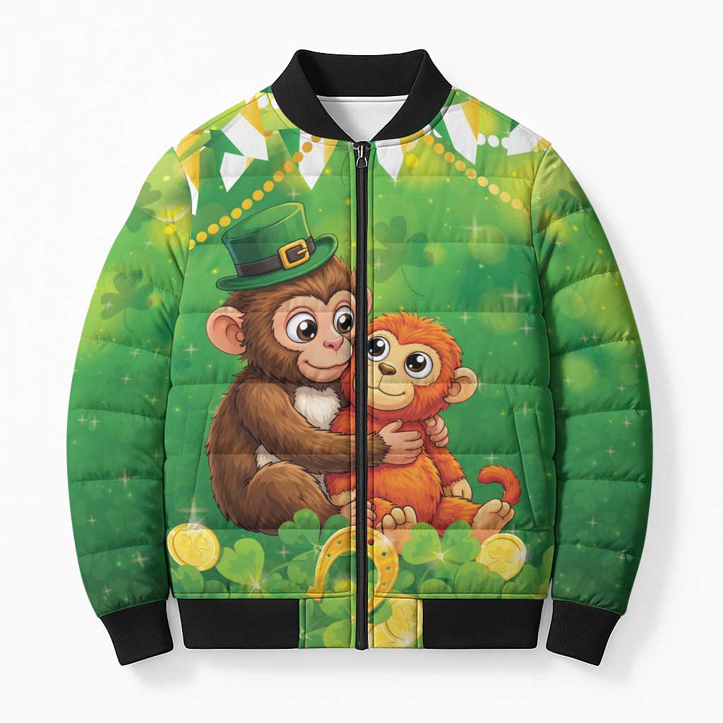 Punch The Monkey St Patrick’s Day Bomber Puffer Jacket Lucky Baby Monkey