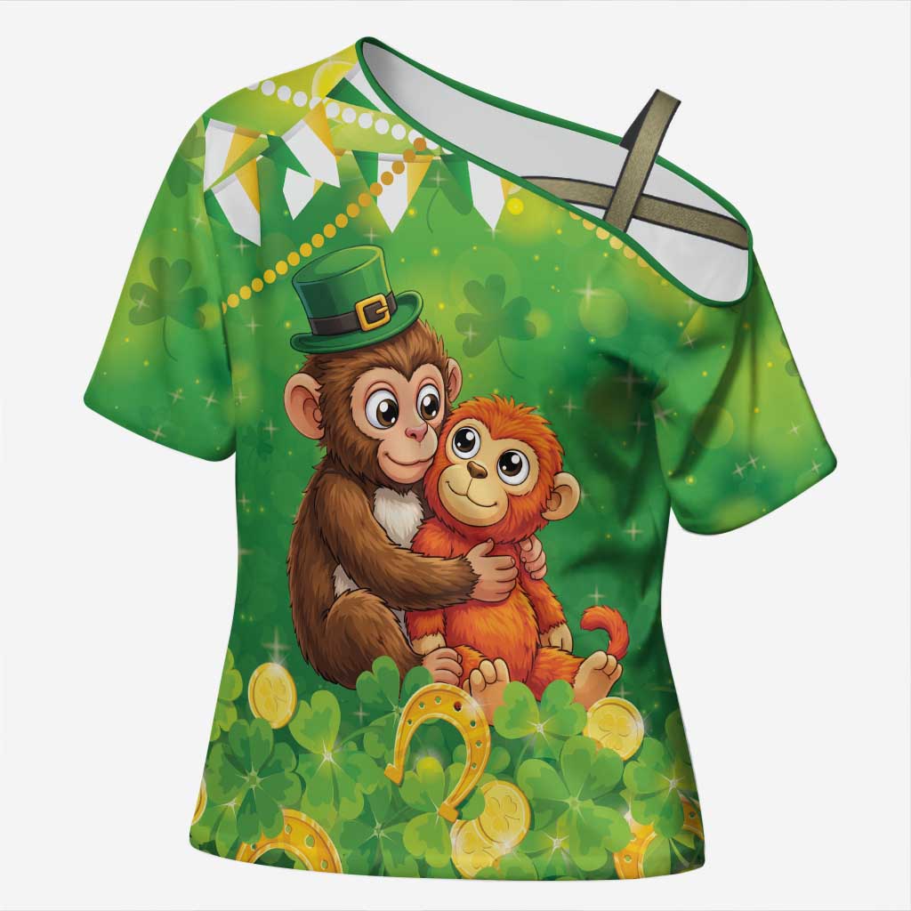 Punch The Monkey St Patrick’s Day Cross Shoulder Shirt Lucky Baby Monkey