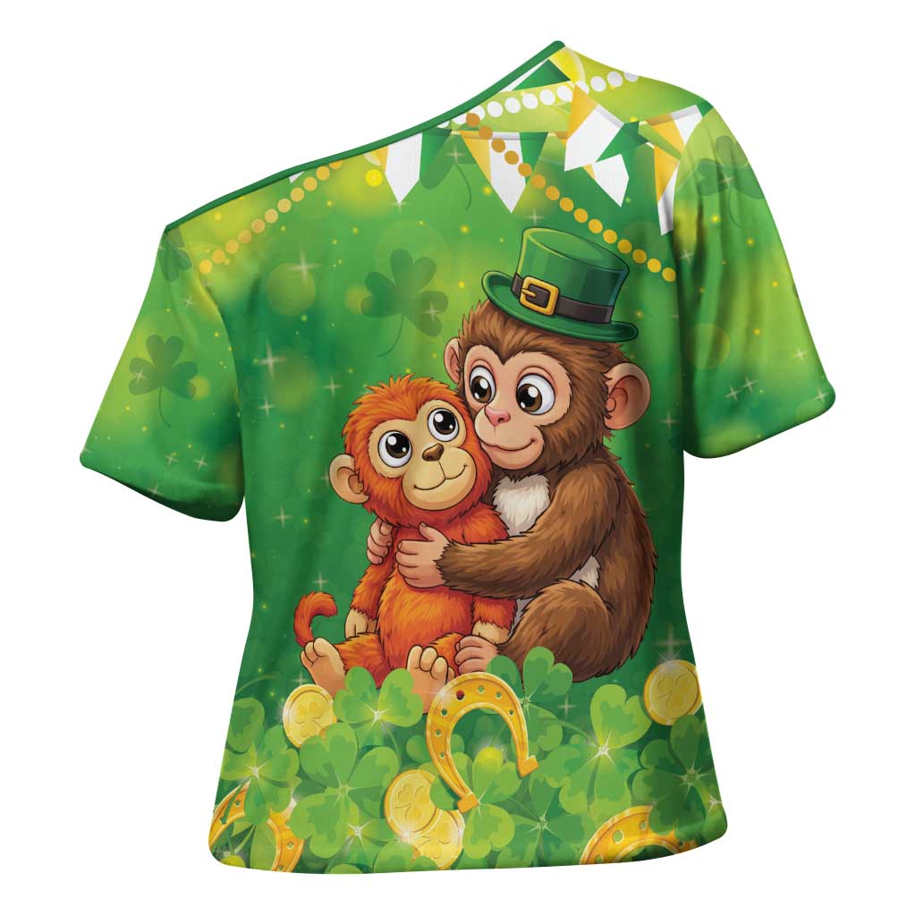 Punch The Monkey St Patrick’s Day Cross Shoulder Shirt Lucky Baby Monkey