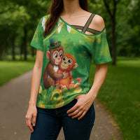 Punch The Monkey St Patrick’s Day Cross Shoulder Shirt Lucky Baby Monkey