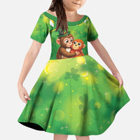 Punch The Monkey St Patrick’s Day Kid Short Sleeve Dress Lucky Baby Monkey