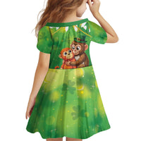 Punch The Monkey St Patrick’s Day Kid Short Sleeve Dress Lucky Baby Monkey