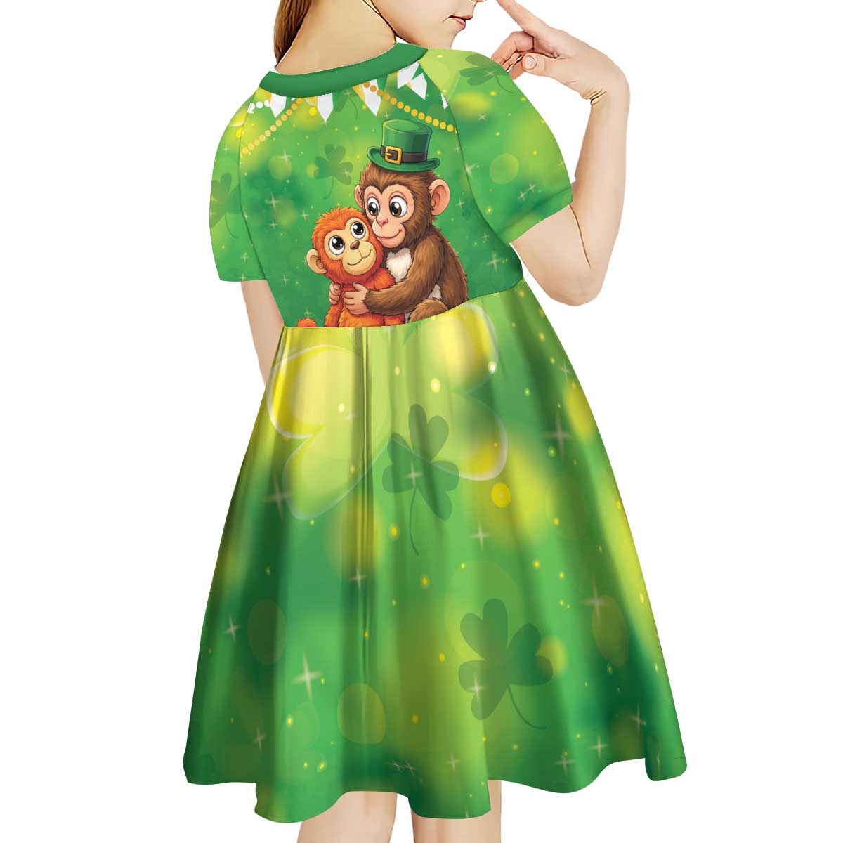 Punch The Monkey St Patrick’s Day Kid Short Sleeve Dress Lucky Baby Monkey