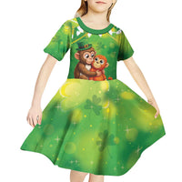 Punch The Monkey St Patrick’s Day Kid Short Sleeve Dress Lucky Baby Monkey