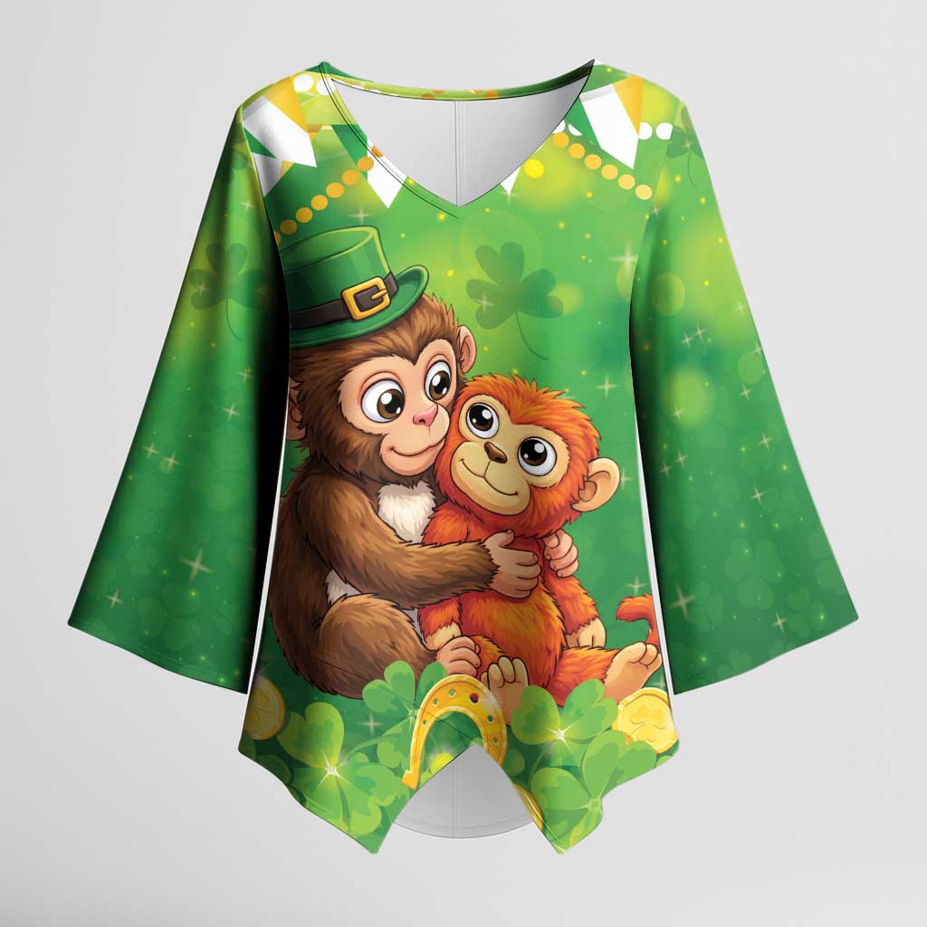 Punch The Monkey St Patrick’s Day Kimono Sleeve Blouse Lucky Baby Monkey