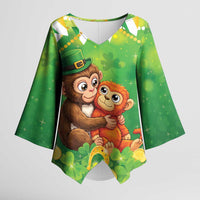 Punch The Monkey St Patrick’s Day Kimono Sleeve Blouse Lucky Baby Monkey