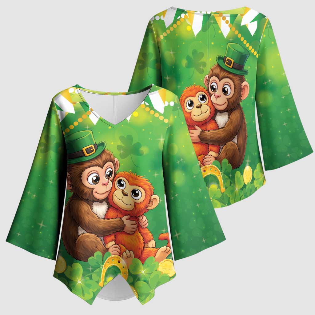 Punch The Monkey St Patrick’s Day Kimono Sleeve Blouse Lucky Baby Monkey