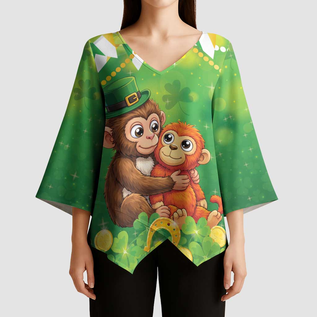 Punch The Monkey St Patrick’s Day Kimono Sleeve Blouse Lucky Baby Monkey