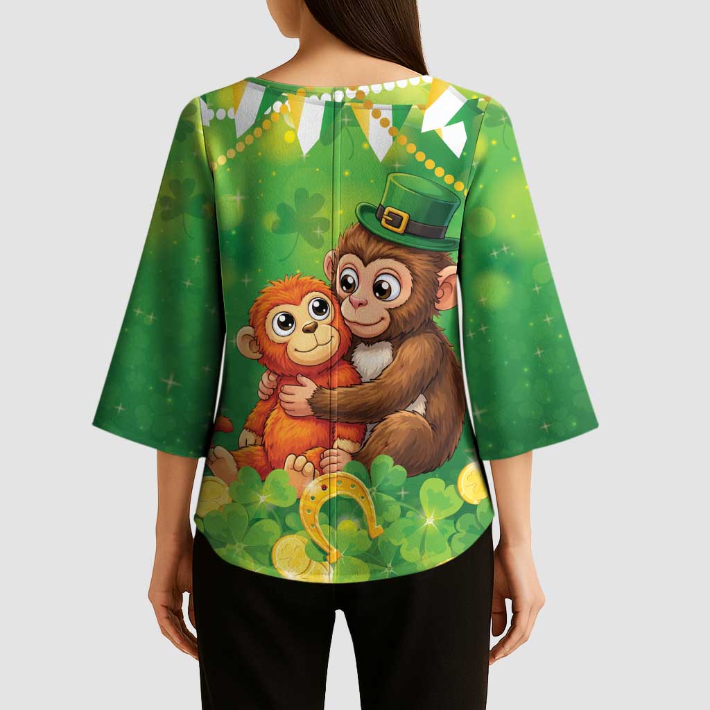 Punch The Monkey St Patrick’s Day Kimono Sleeve Blouse Lucky Baby Monkey