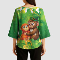 Punch The Monkey St Patrick’s Day Kimono Sleeve Blouse Lucky Baby Monkey