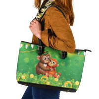 Punch The Monkey St Patrick’s Day Leather Tote Bag Lucky Baby Monkey