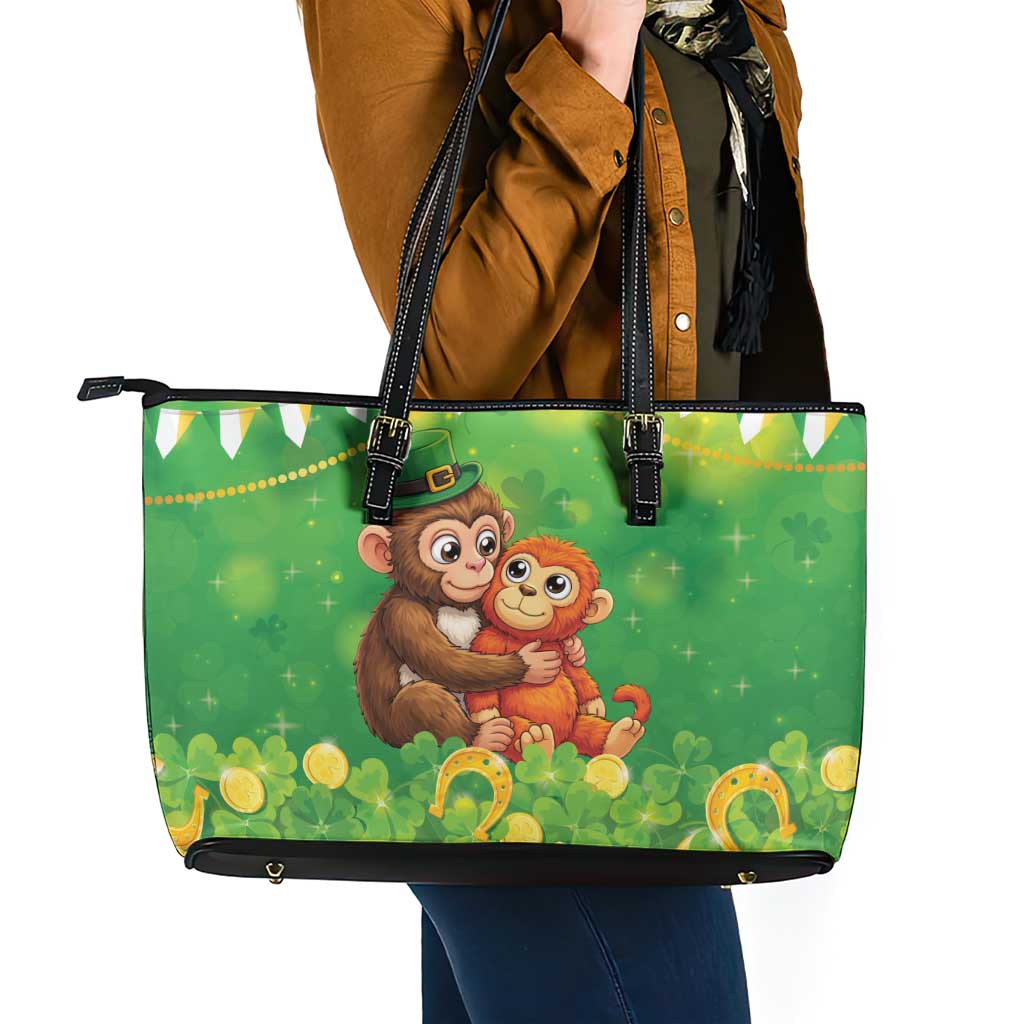 Punch The Monkey St Patrick’s Day Leather Tote Bag Lucky Baby Monkey