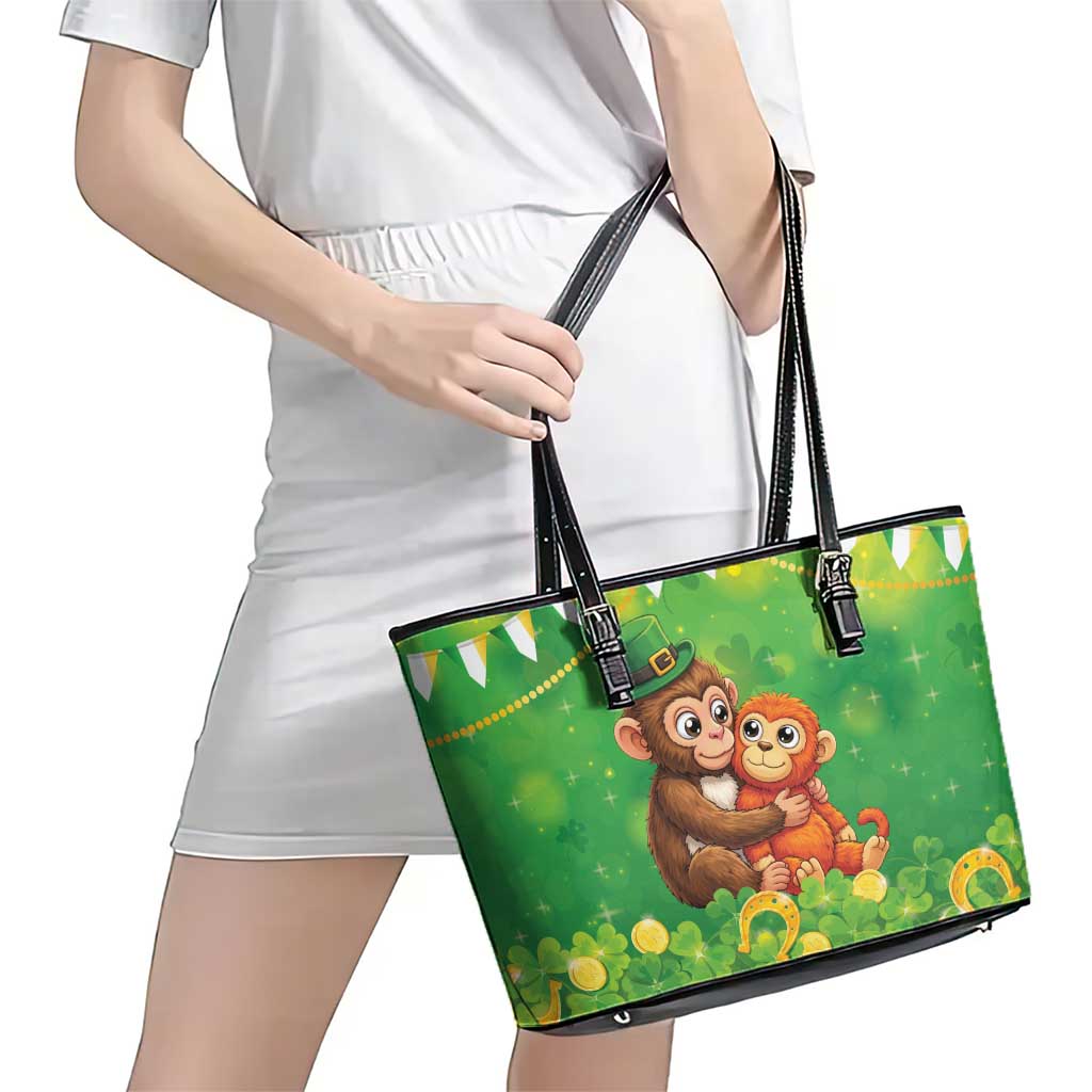 Punch The Monkey St Patrick’s Day Leather Tote Bag Lucky Baby Monkey