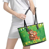 Punch The Monkey St Patrick’s Day Leather Tote Bag Lucky Baby Monkey