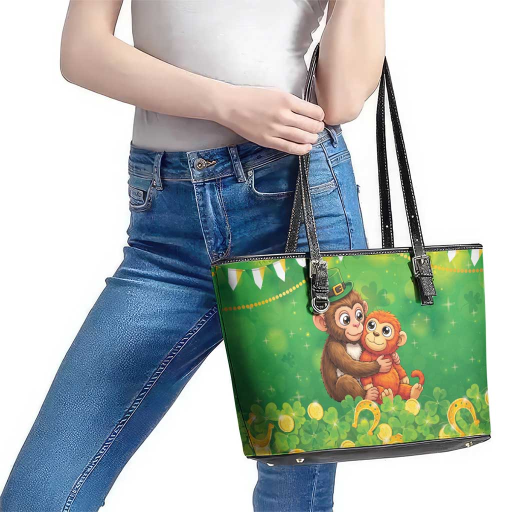 Punch The Monkey St Patrick’s Day Leather Tote Bag Lucky Baby Monkey