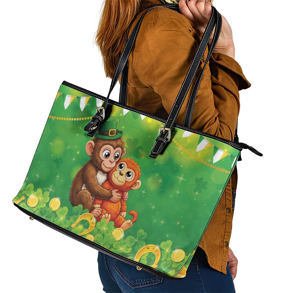 Punch The Monkey St Patrick’s Day Leather Tote Bag Lucky Baby Monkey