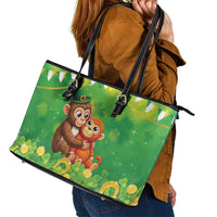 Punch The Monkey St Patrick’s Day Leather Tote Bag Lucky Baby Monkey