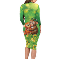 Punch The Monkey St Patrick’s Day Long Sleeve Bodycon Dress Lucky Baby Monkey