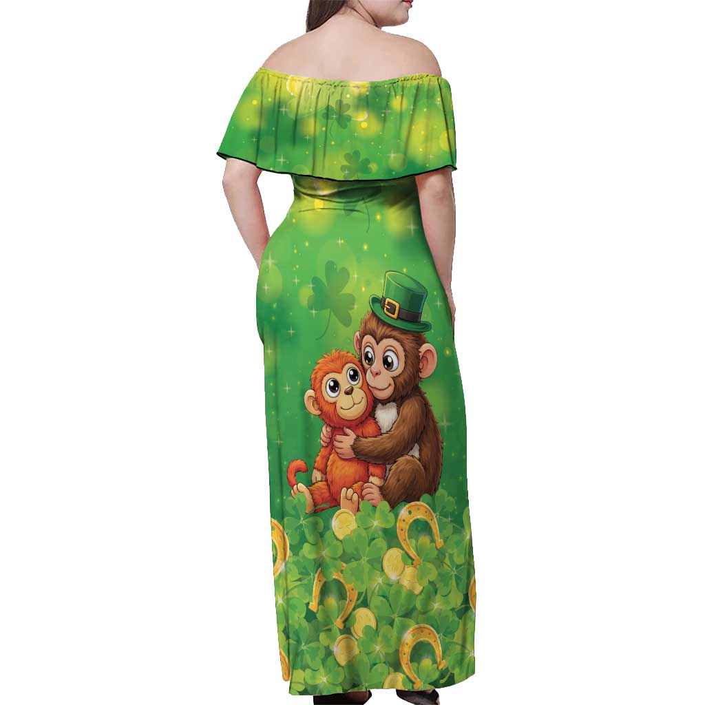 Punch The Monkey St Patrick’s Day Off Shoulder Maxi Dress Lucky Baby Monkey