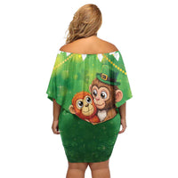Punch The Monkey St Patrick’s Day Off Shoulder Short Dress Lucky Baby Monkey