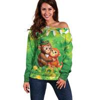 Punch The Monkey St Patrick’s Day Off Shoulder Sweater Lucky Baby Monkey