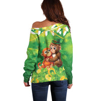 Punch The Monkey St Patrick’s Day Off Shoulder Sweater Lucky Baby Monkey